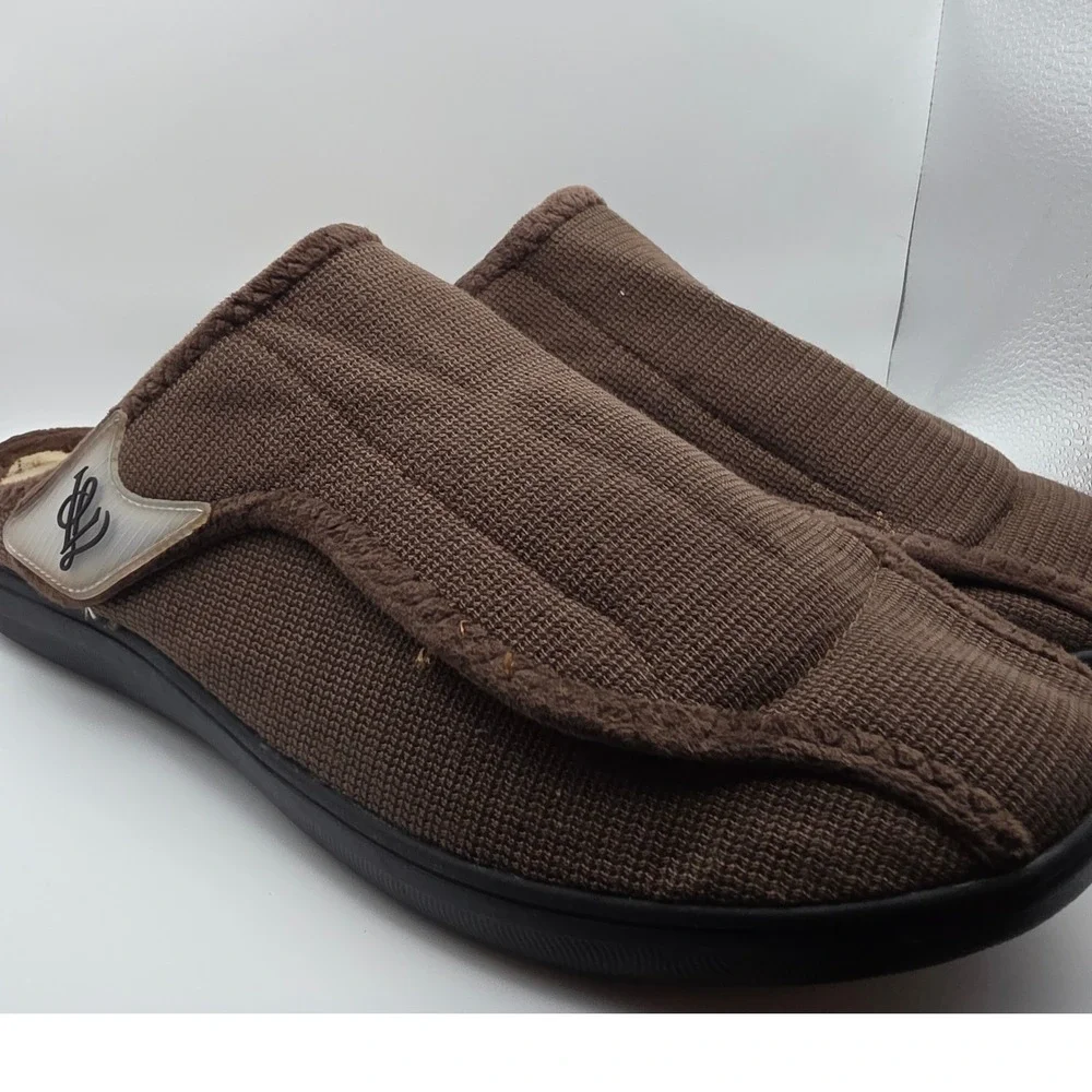 Chocolate Brown Knit Adjustable Strap Slipper Faux Fur Lined Size 48 ZT-5Q4AJW75